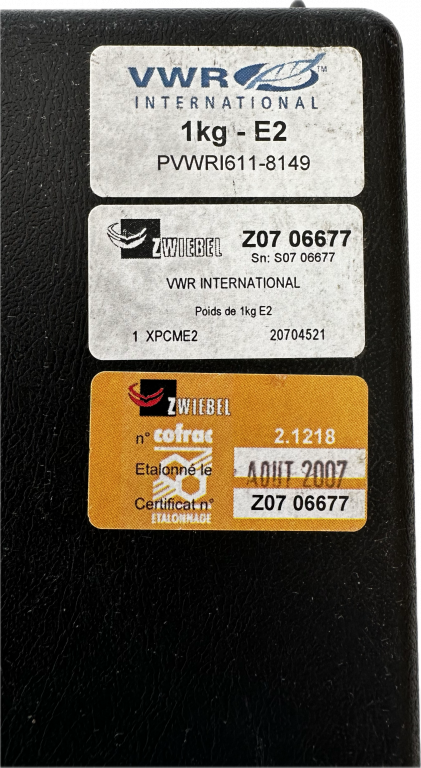 VWR 1.000g E2 Calibration weight (COFRAC)